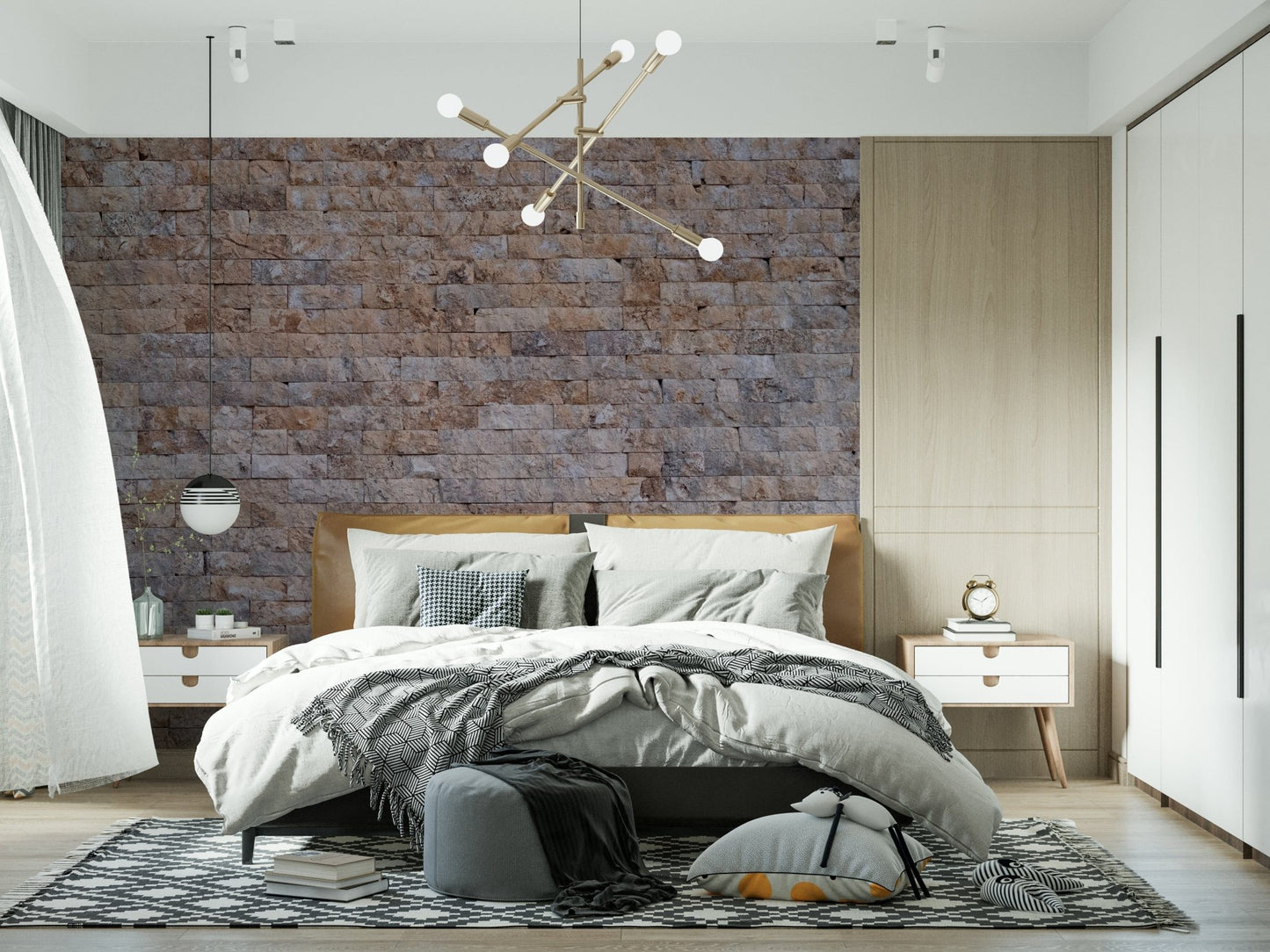 Industrial-style wall mural showcasing rough red brick and natural aging effects.