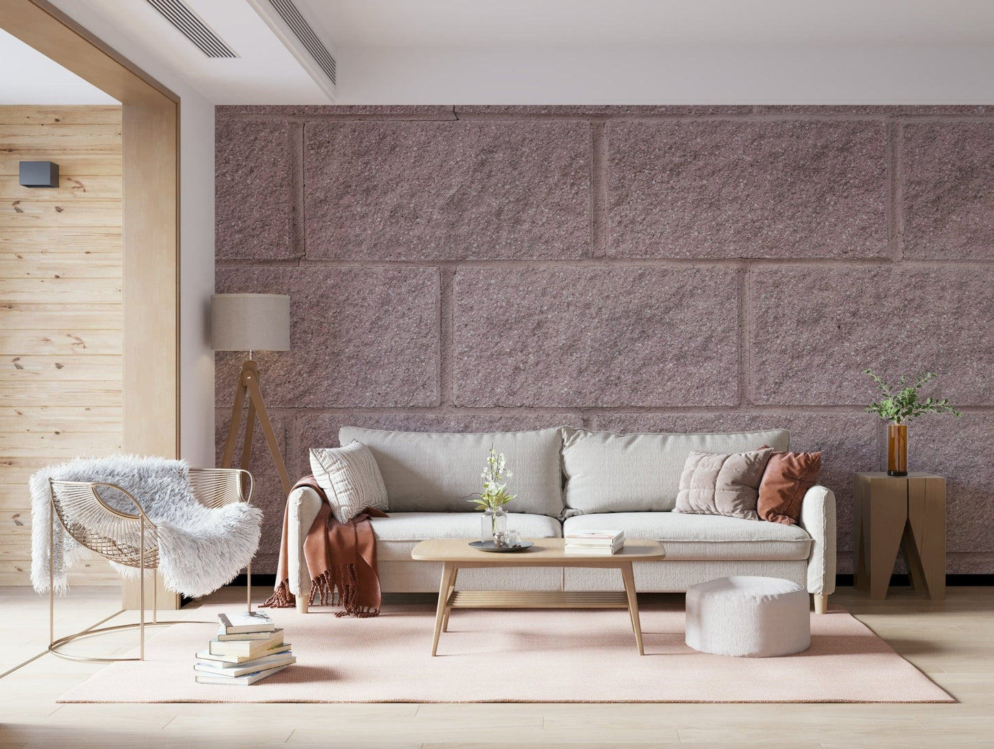 Artistic wall mural highlighting stacked brick textures