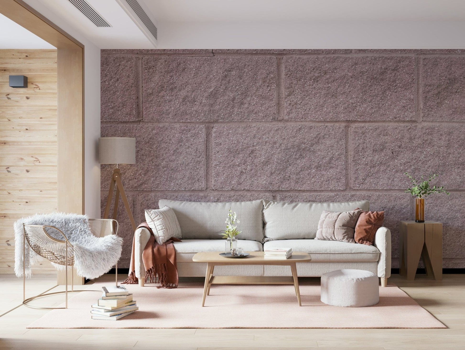 Artistic wall mural highlighting stacked brick textures