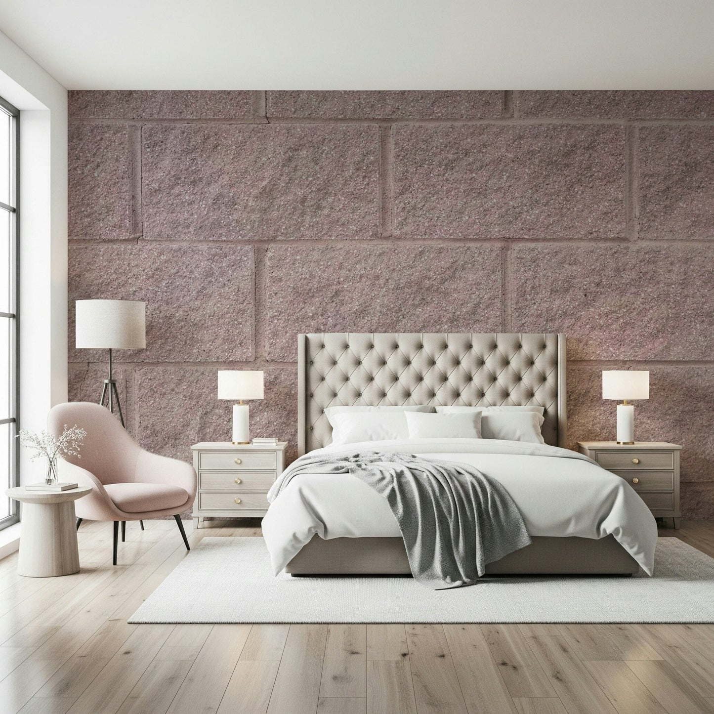 Detailed wall mural highlighting natural brick textures and structure