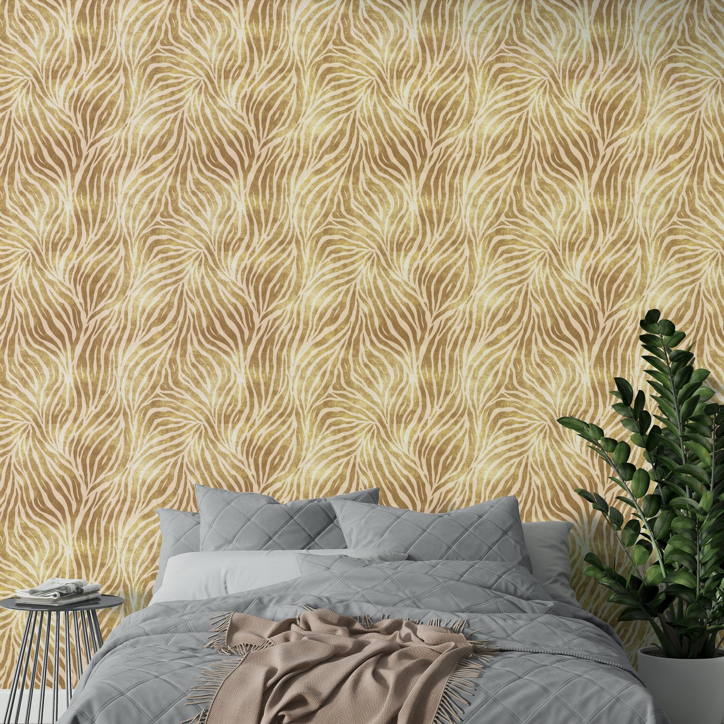 Textured Gold Zebra Print Wallpaper⁠