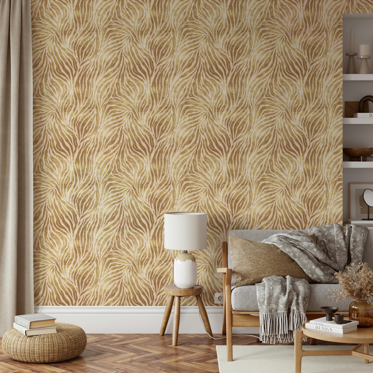 Textured Gold Zebra Print Wallpaper⁠