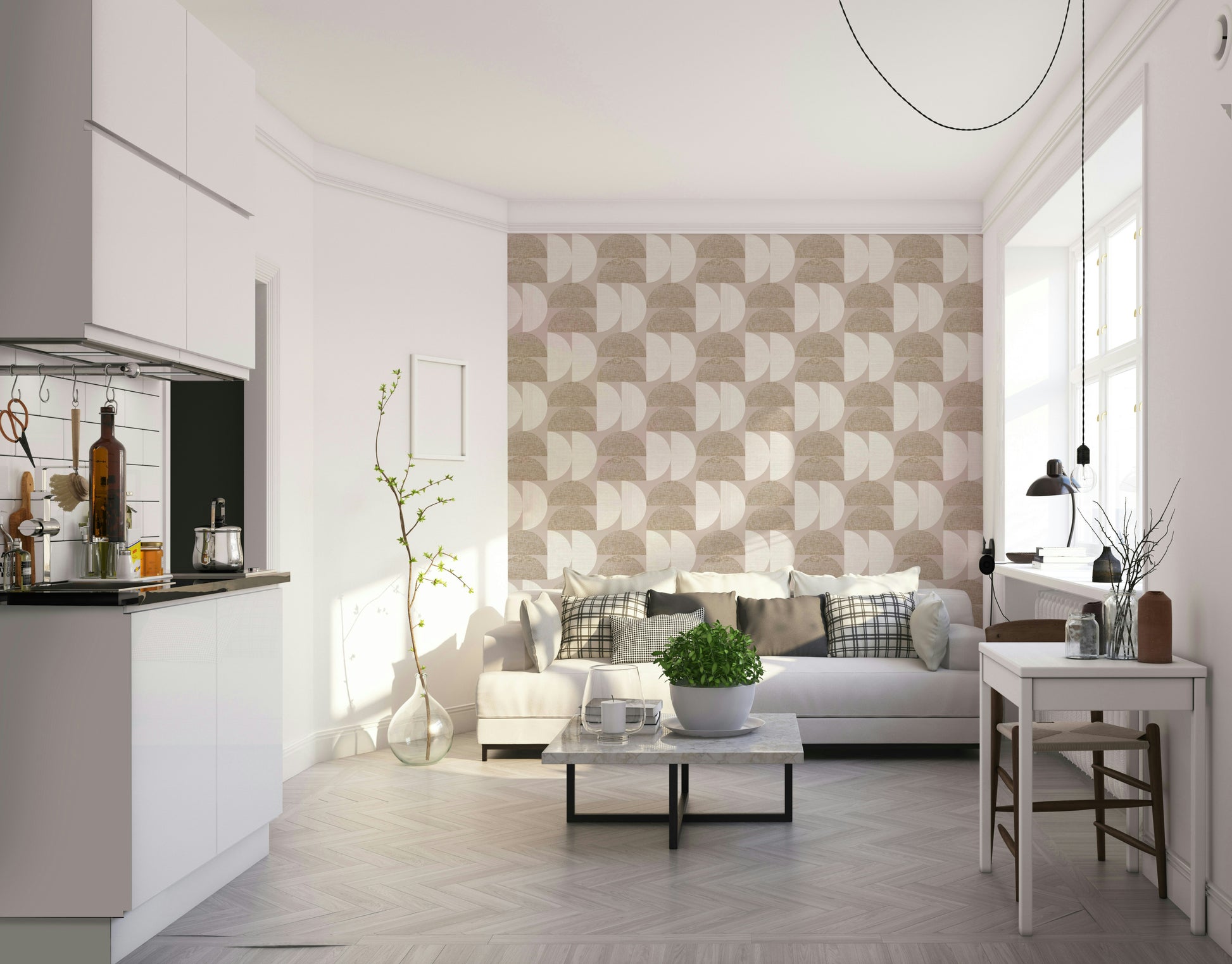 Abstract linen print geometric wallpaper

