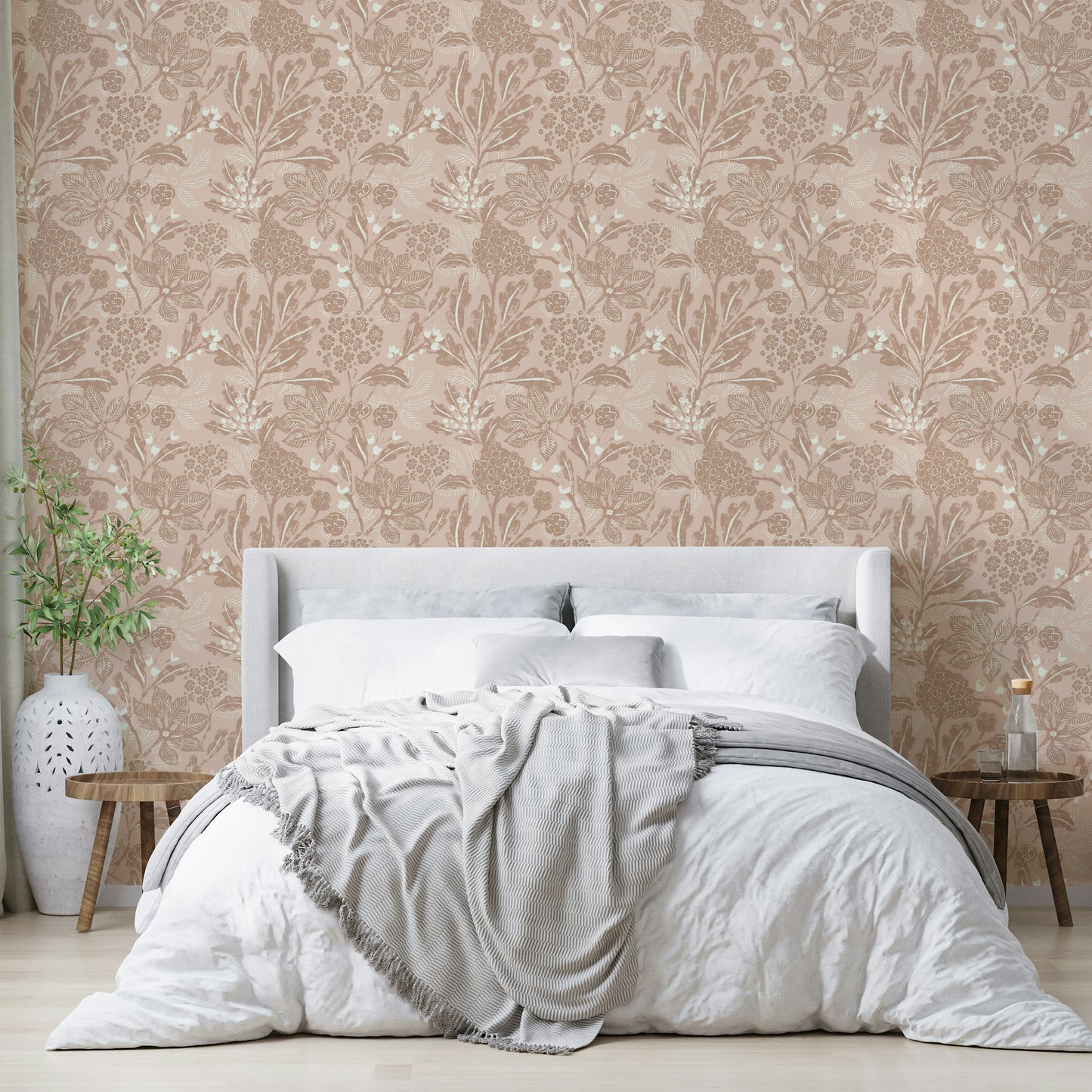 Textured terracotta blooms wallpaper with rich earthy tones

