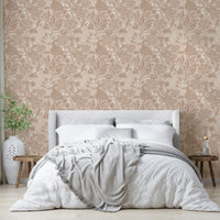 Textured terracotta blooms wallpaper with rich earthy tones

