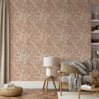 Nature-inspired textured terracotta floral wallpaper detail

