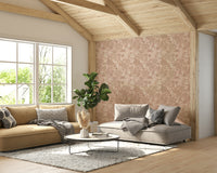 Textured terracotta blooms wallpaper creating inviting space

