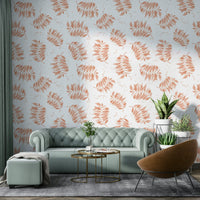 Palm leaf wallpaper for tropical, earthy interiors


