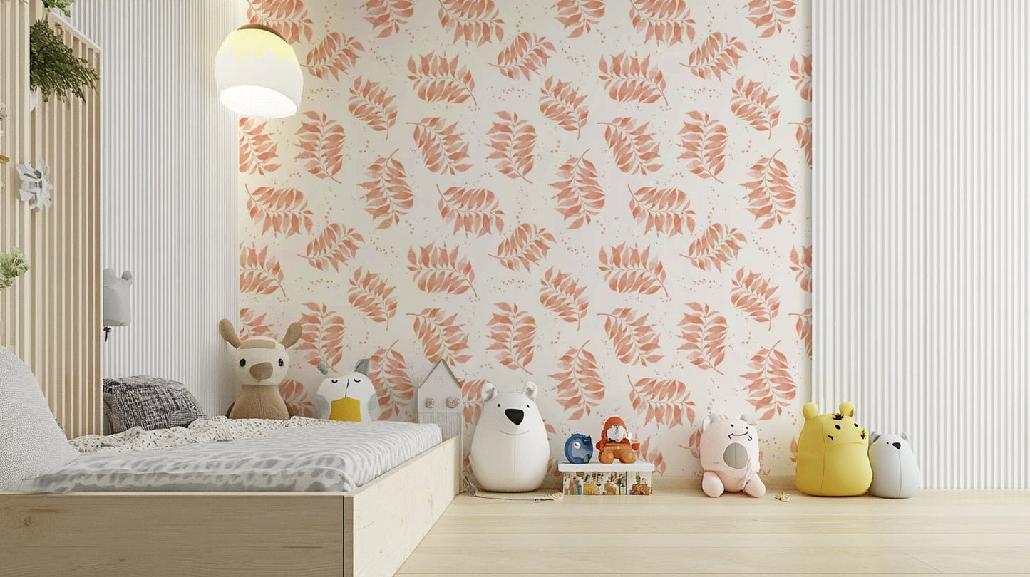 Tropical leaf wallpaper with terracotta texture effect

