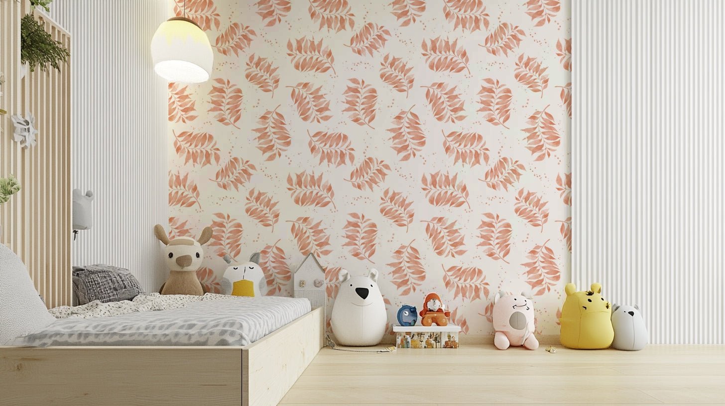 Tropical leaf wallpaper with terracotta texture effect

