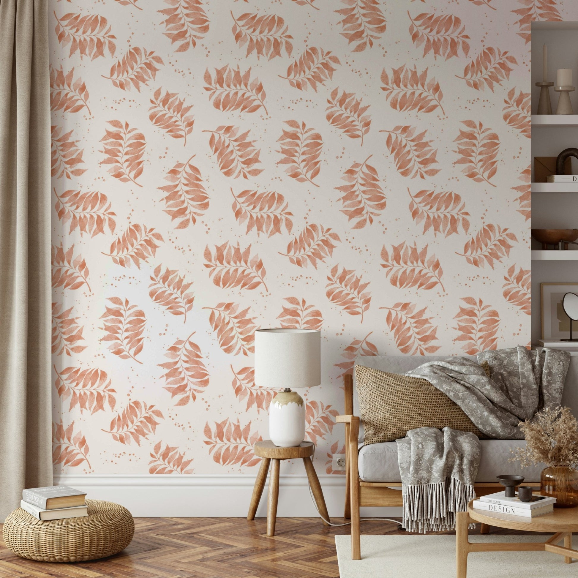 Textured palm wallpaper in warm watercolor tones

