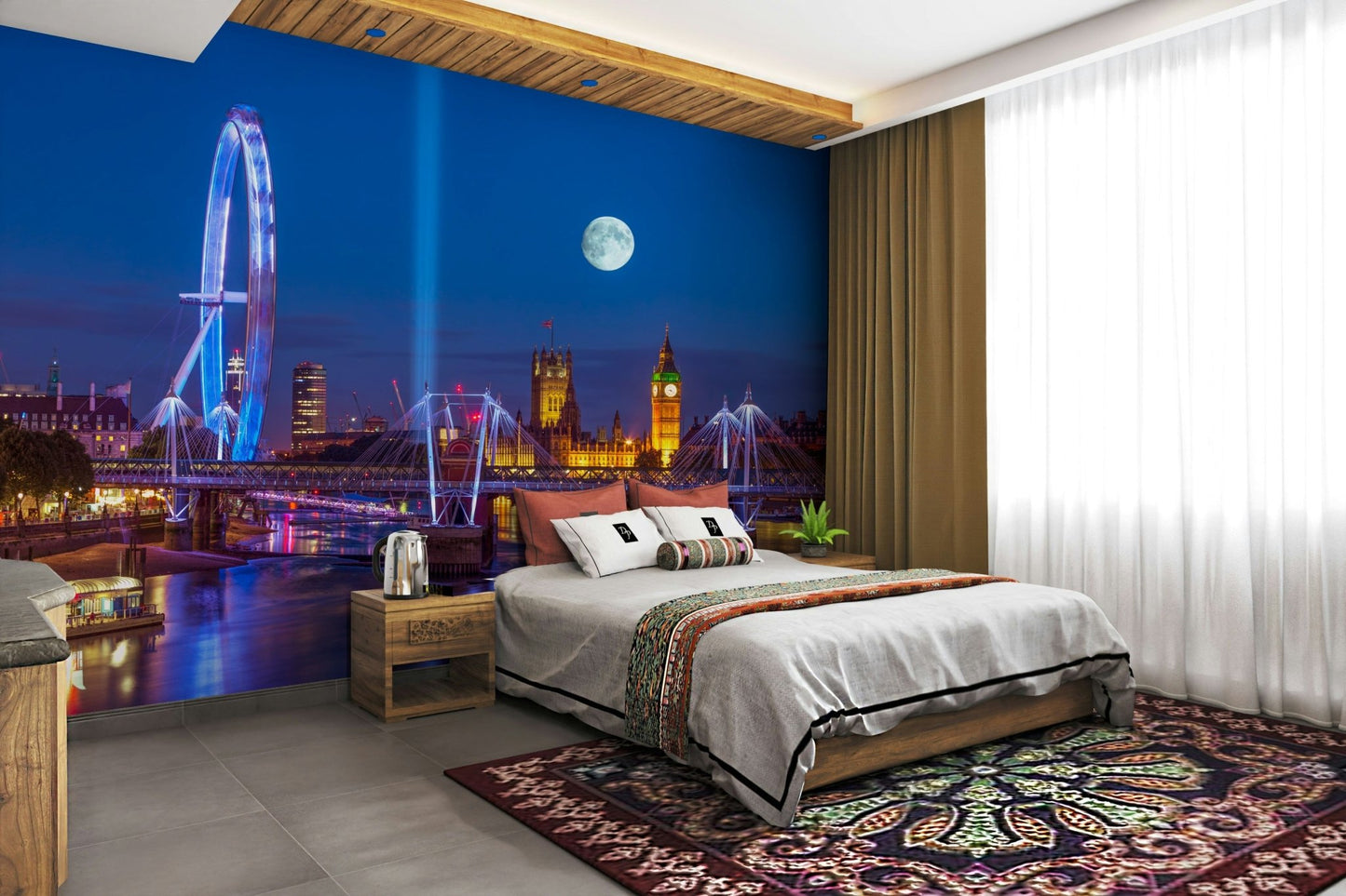 The image shows a full wall with the River Thames at twilight.

