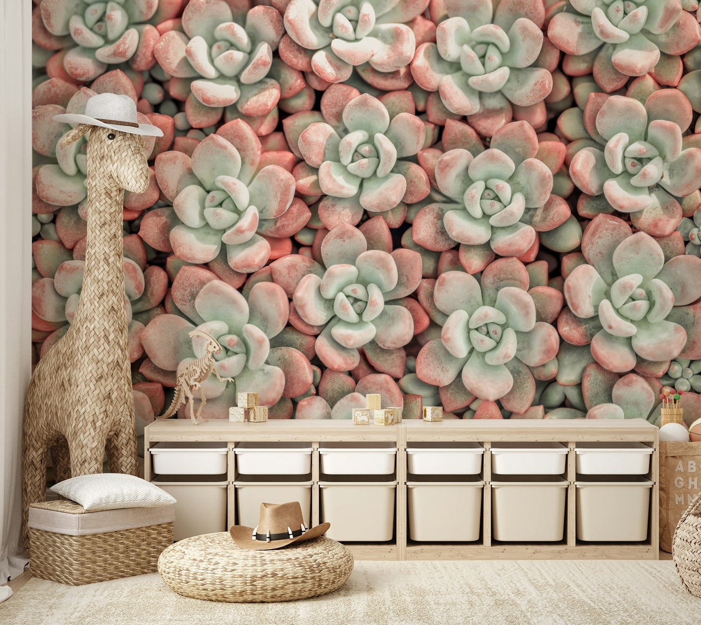 Pastel succulent pattern wallpaper design

