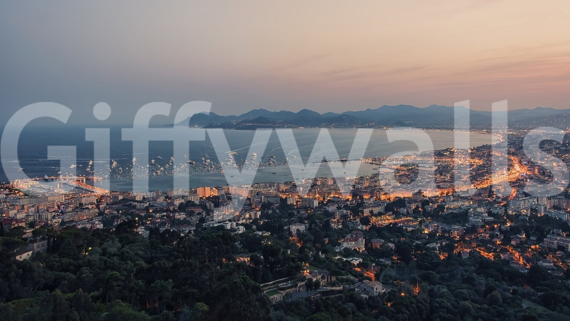 Coastal Bay of Cannes wall mural with balanced sky cloud wallpaper look