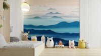 Indigo mountain outlines on a white canvas for a clean look in a modern flat.