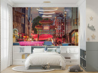 A prominent, modern building in the background
