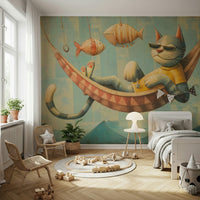 The Cat's Seaside Siesta Wall Mural