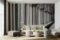 The composition is rhythmic, with a repeating pattern of columns.

