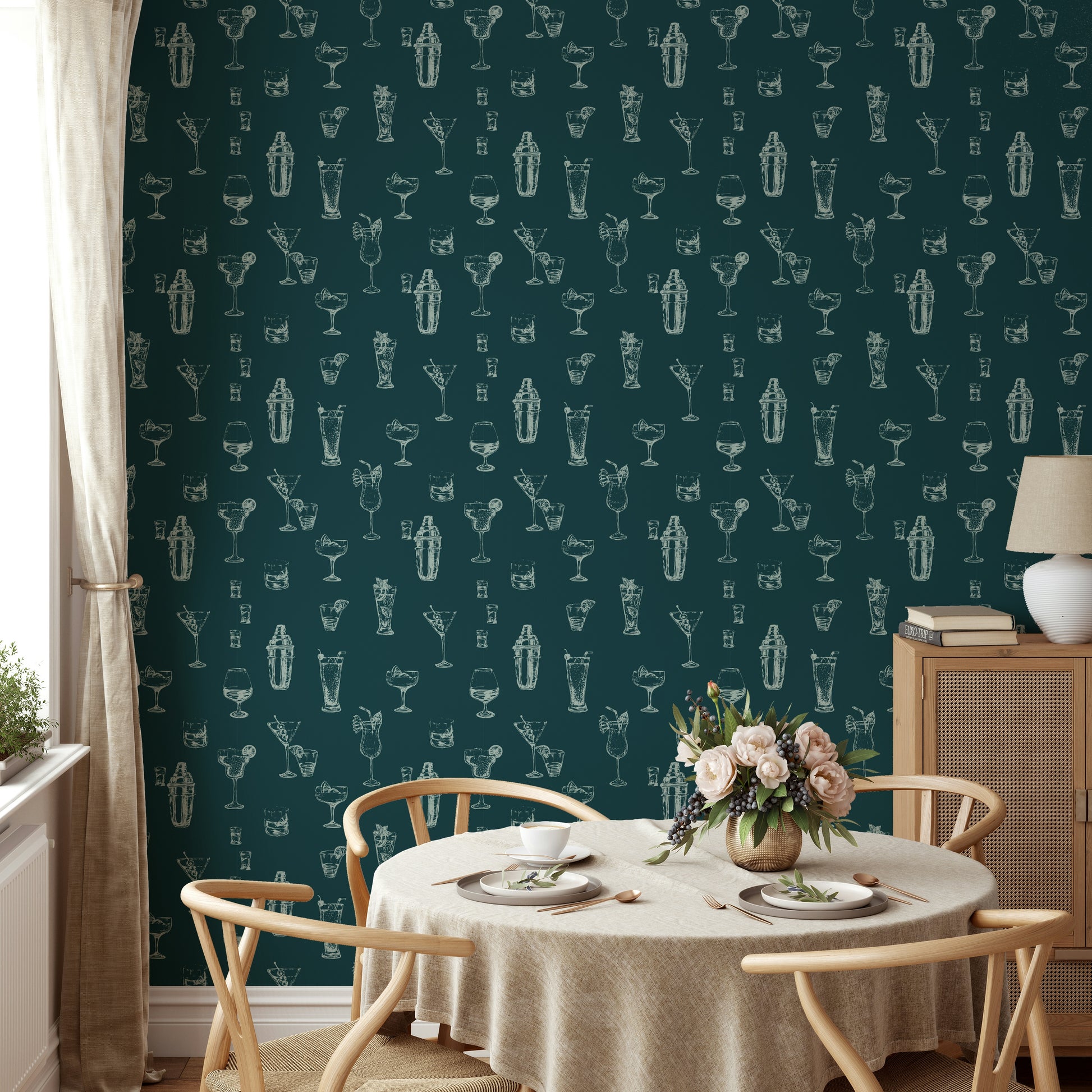 Chic cocktail wallpaper for home bars and kitchens

