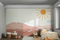 Castle and forest path scene in a charming, detailed wall mural.

