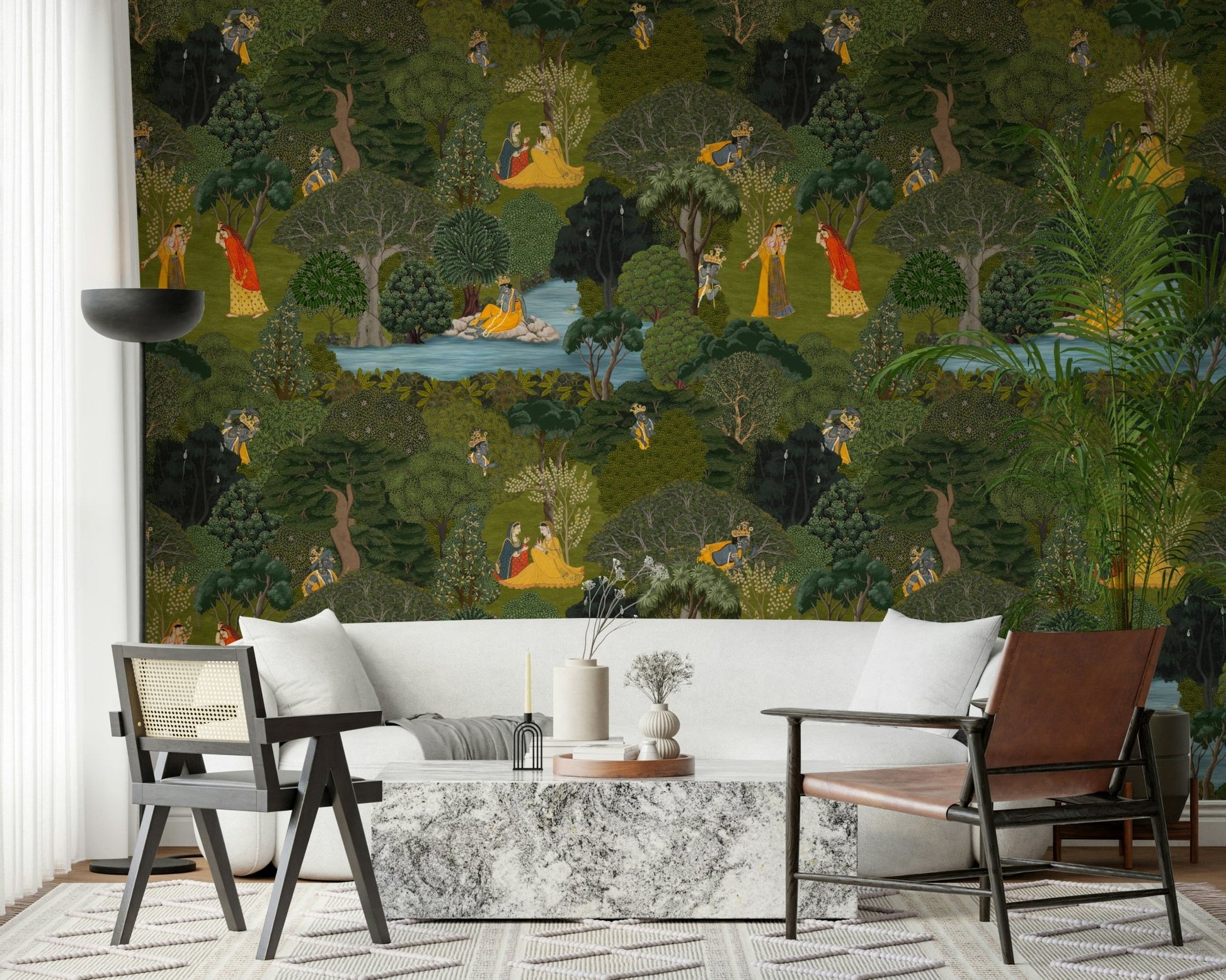 Indian Wallpaper showcasing a peaceful forest setting with traditional attire