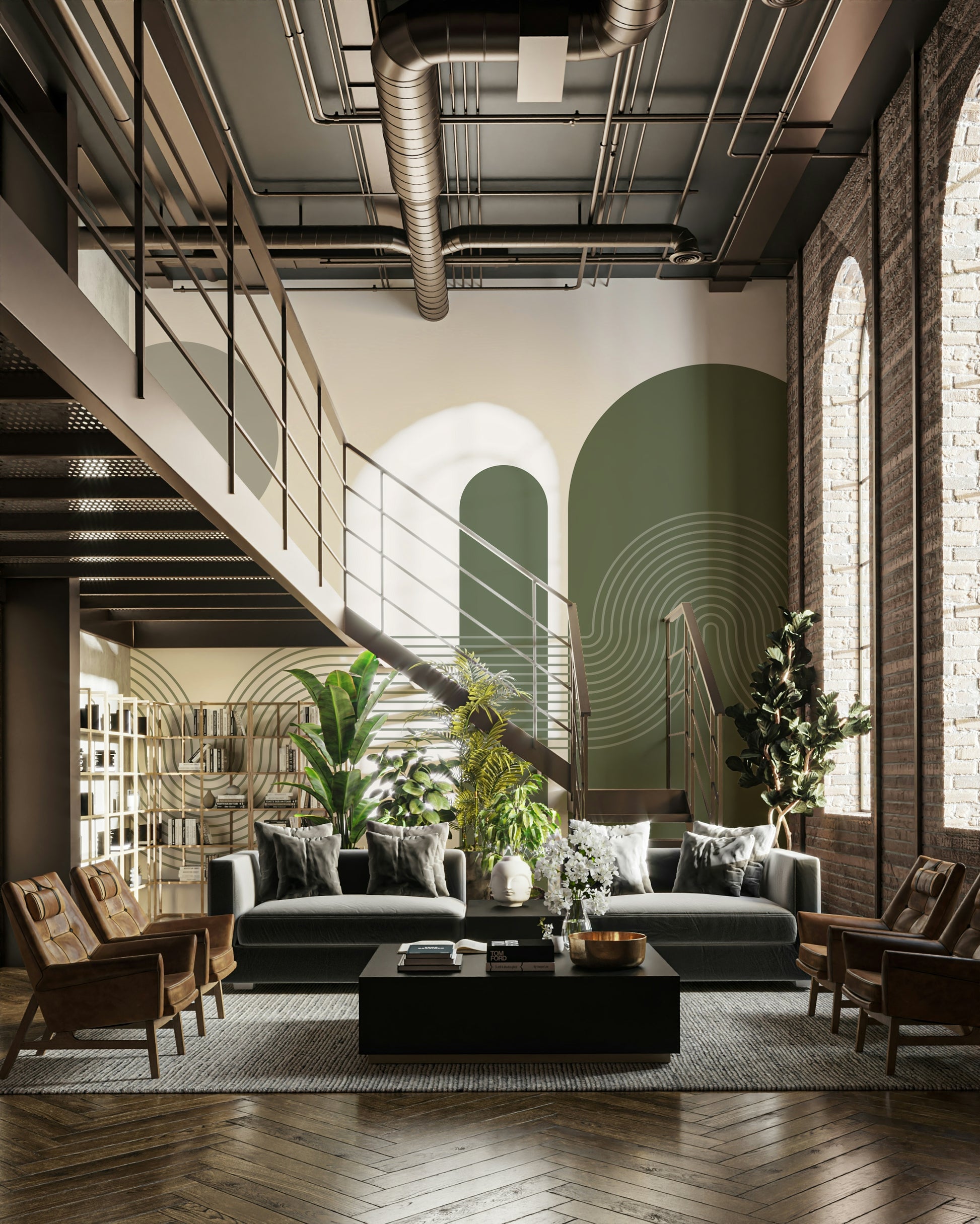 Flowing abstract mural in neutral calming tones

