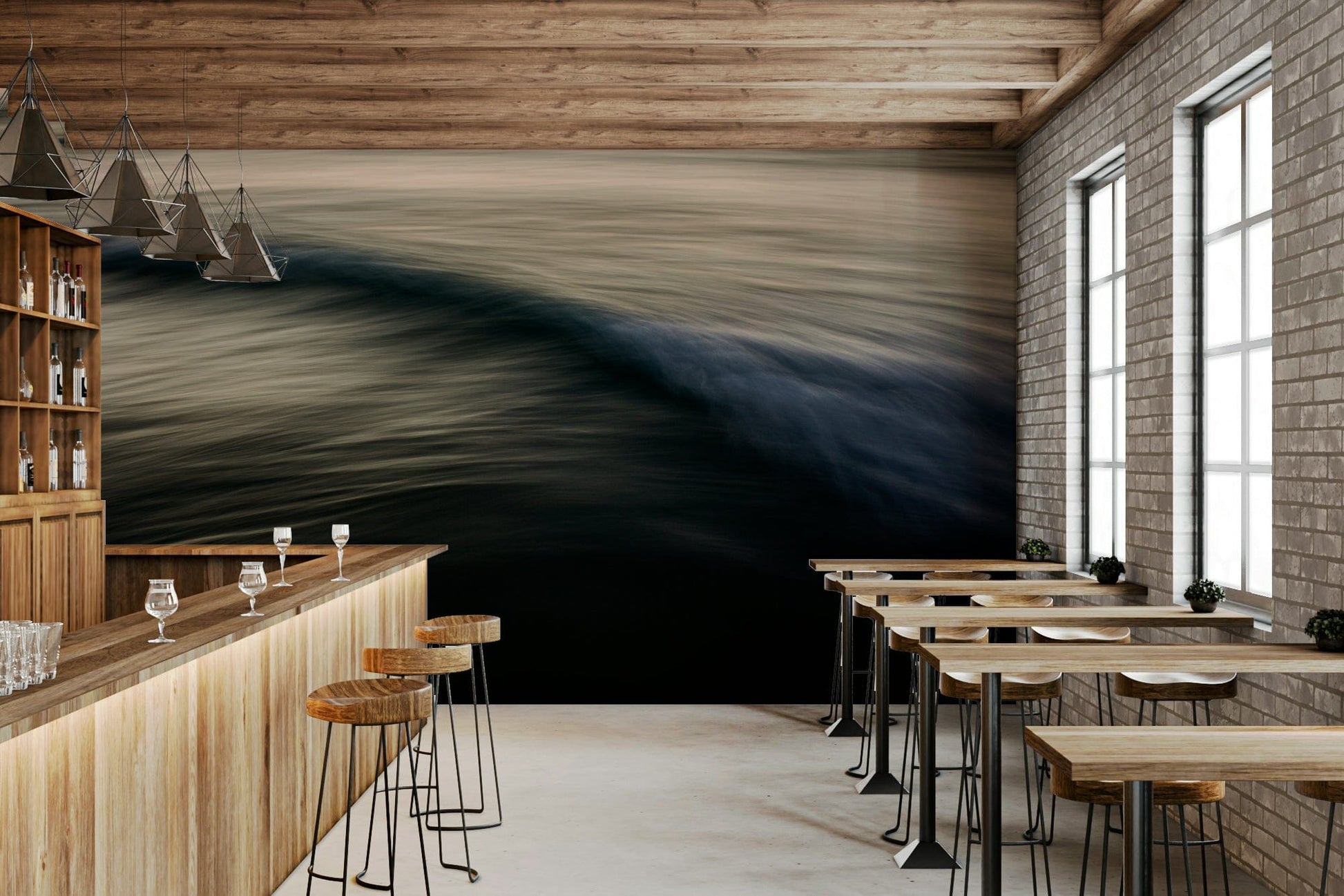 A beautiful abstract ocean wall mural for a living room.

