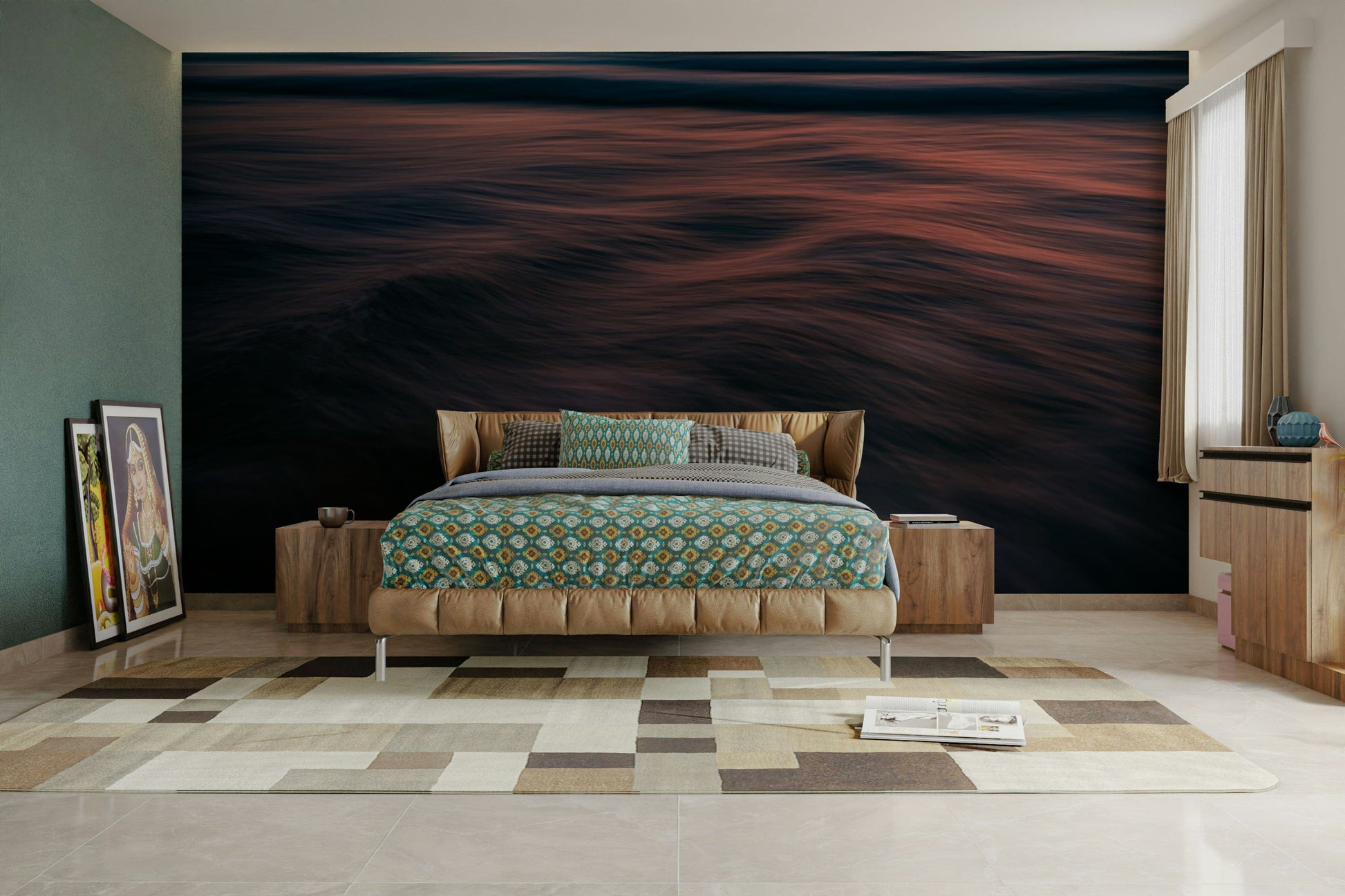 An angled shot of the mural's gentle color palette.

