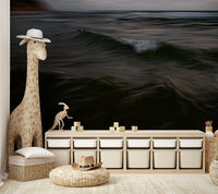 The wallpaper is used as a feature wall in a bedroom.

