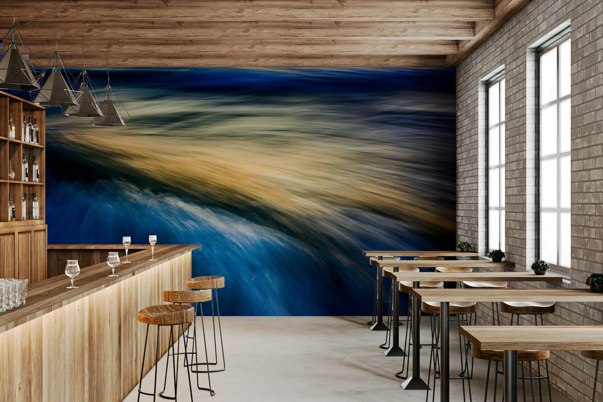 A graceful subtle pattern wall mural in cool, natural tones.

