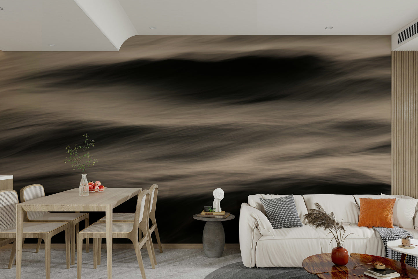 A beautiful abstract ocean wall mural for a living room.

