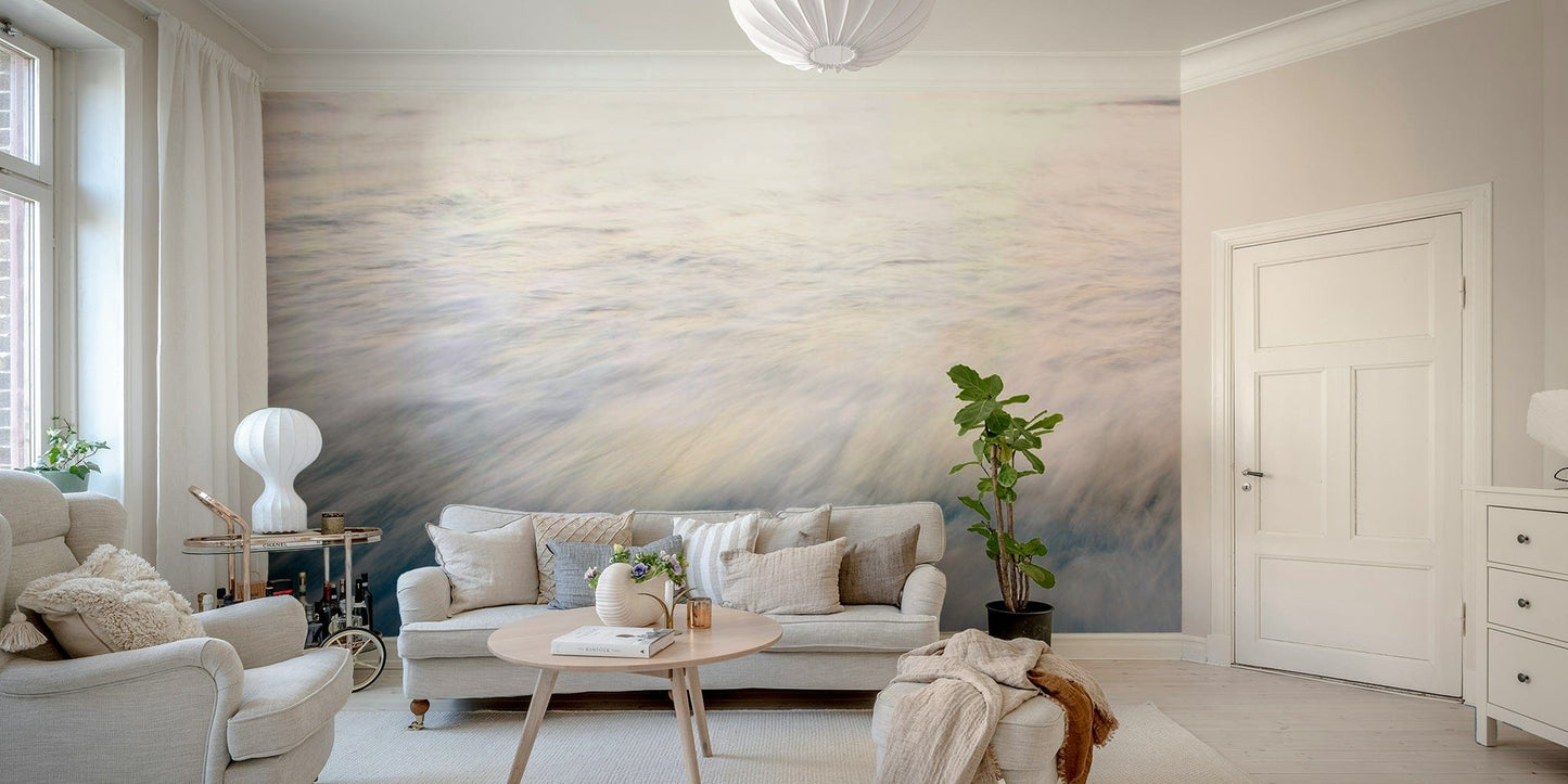 A beautiful abstract ocean wall mural for a living room.

