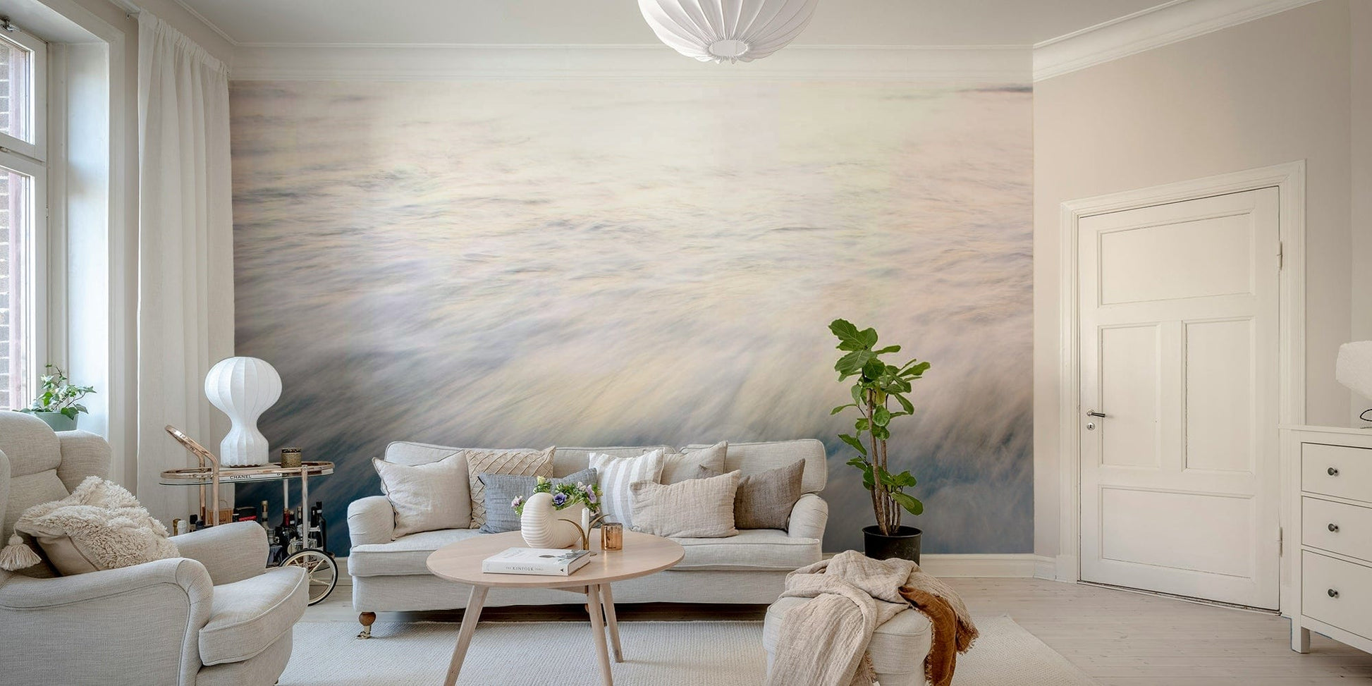 A beautiful abstract ocean wall mural for a living room.

