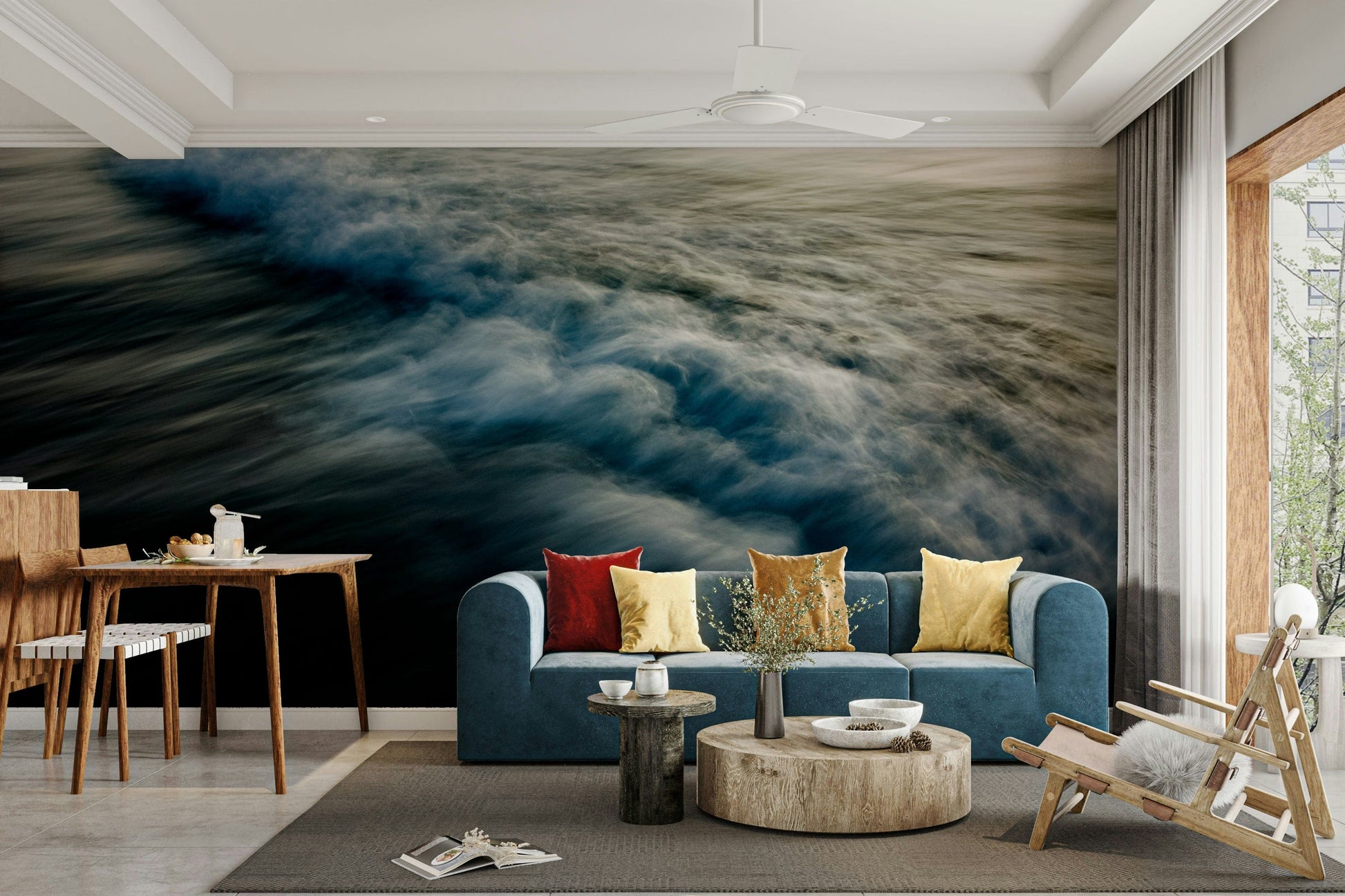 A graceful subtle pattern wall mural in cool, natural tones.

