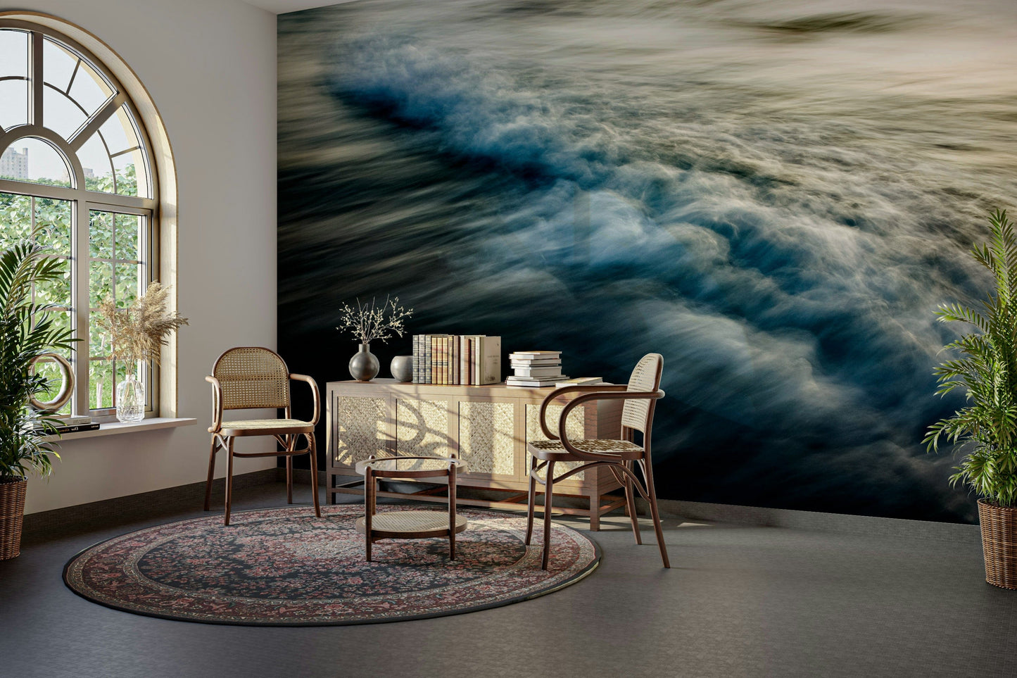 A beautiful abstract wave wallpaper mural for a modern home.

