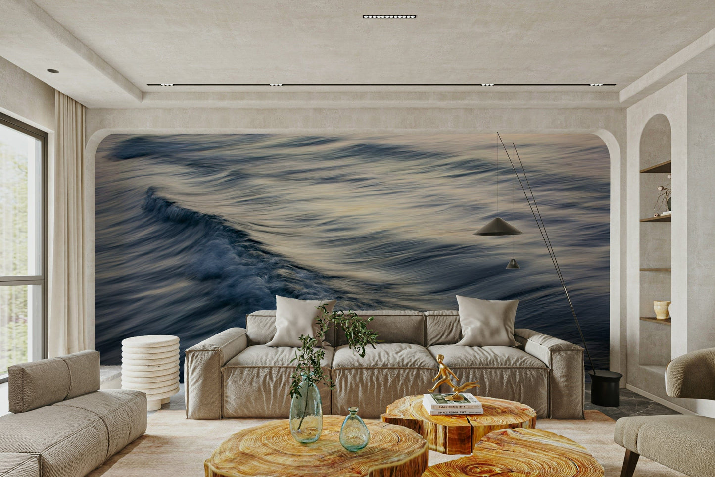 A graceful subtle pattern wall mural in cool, natural tones.

