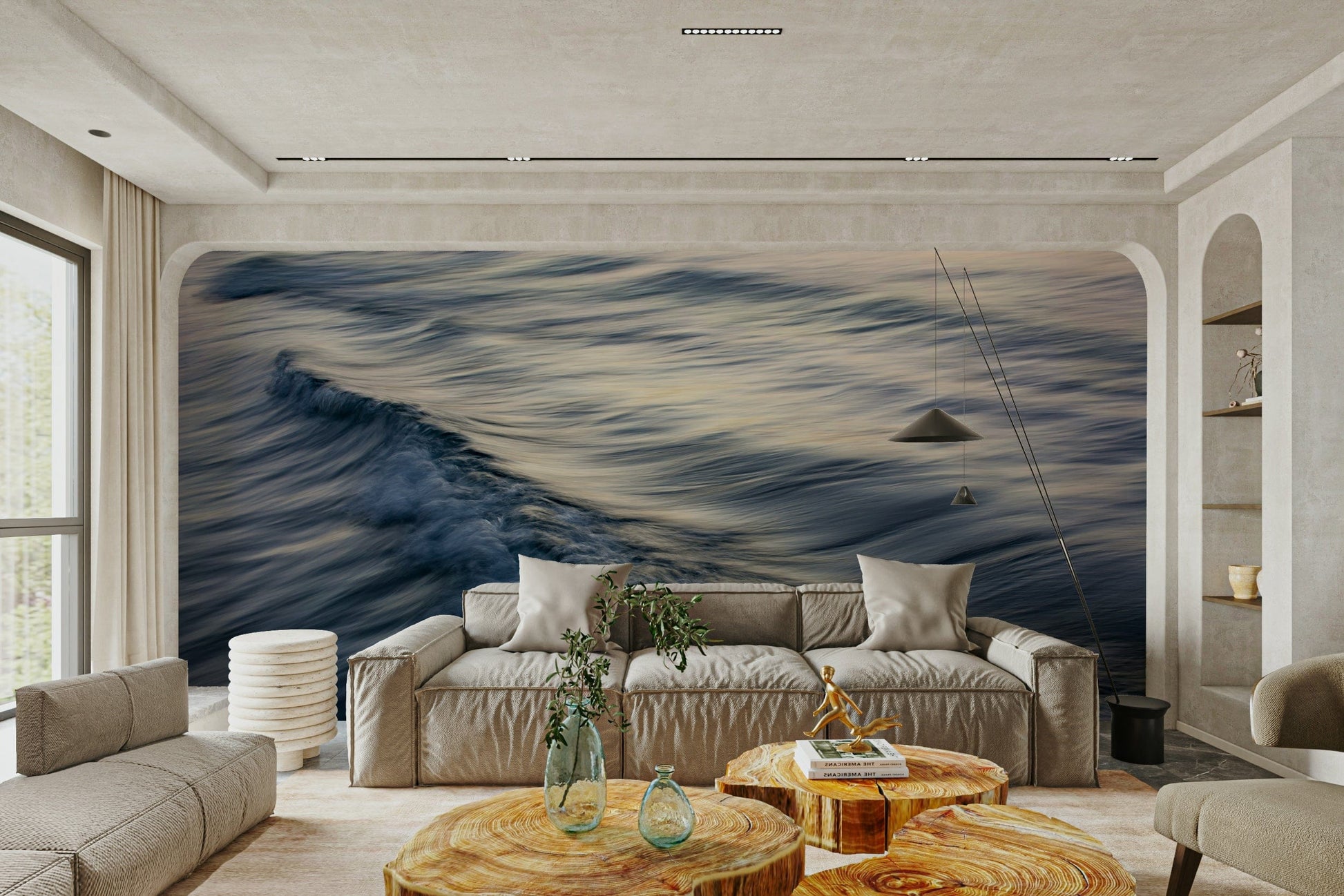 A graceful subtle pattern wall mural in cool, natural tones.

