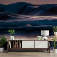 A peaceful open ocean mural on decorative wallpaper.

