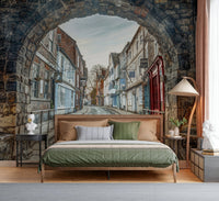 Through Time’s Arch Wall Mural in modern living room with neutral colors
