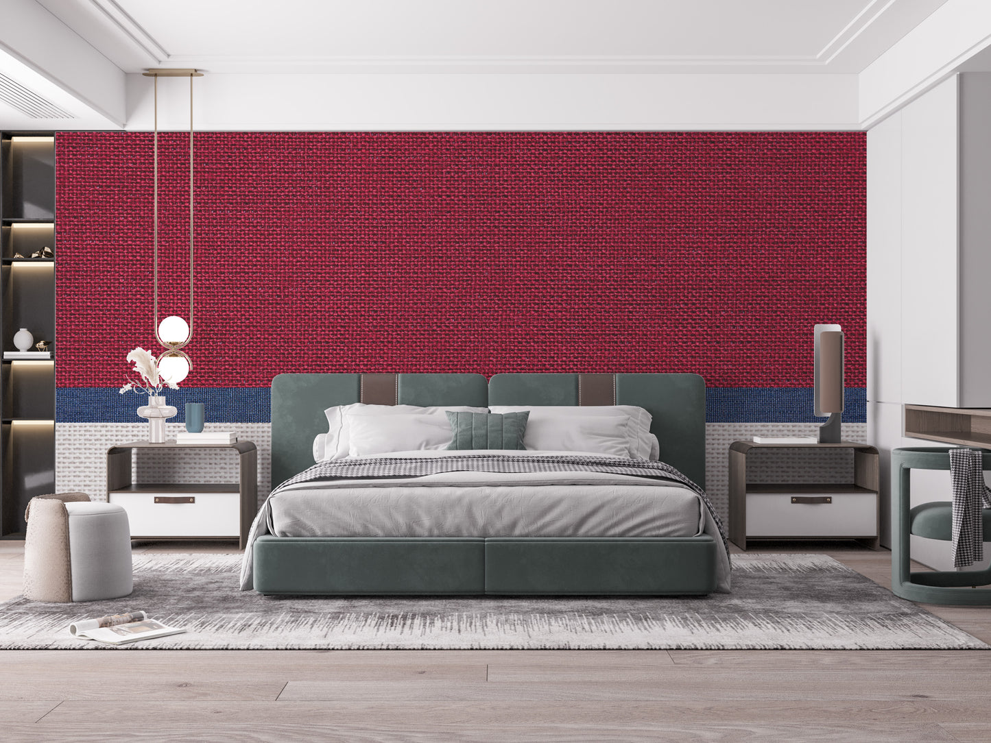 Fabric-style tied thread wallpaper for a chic statement wall.
