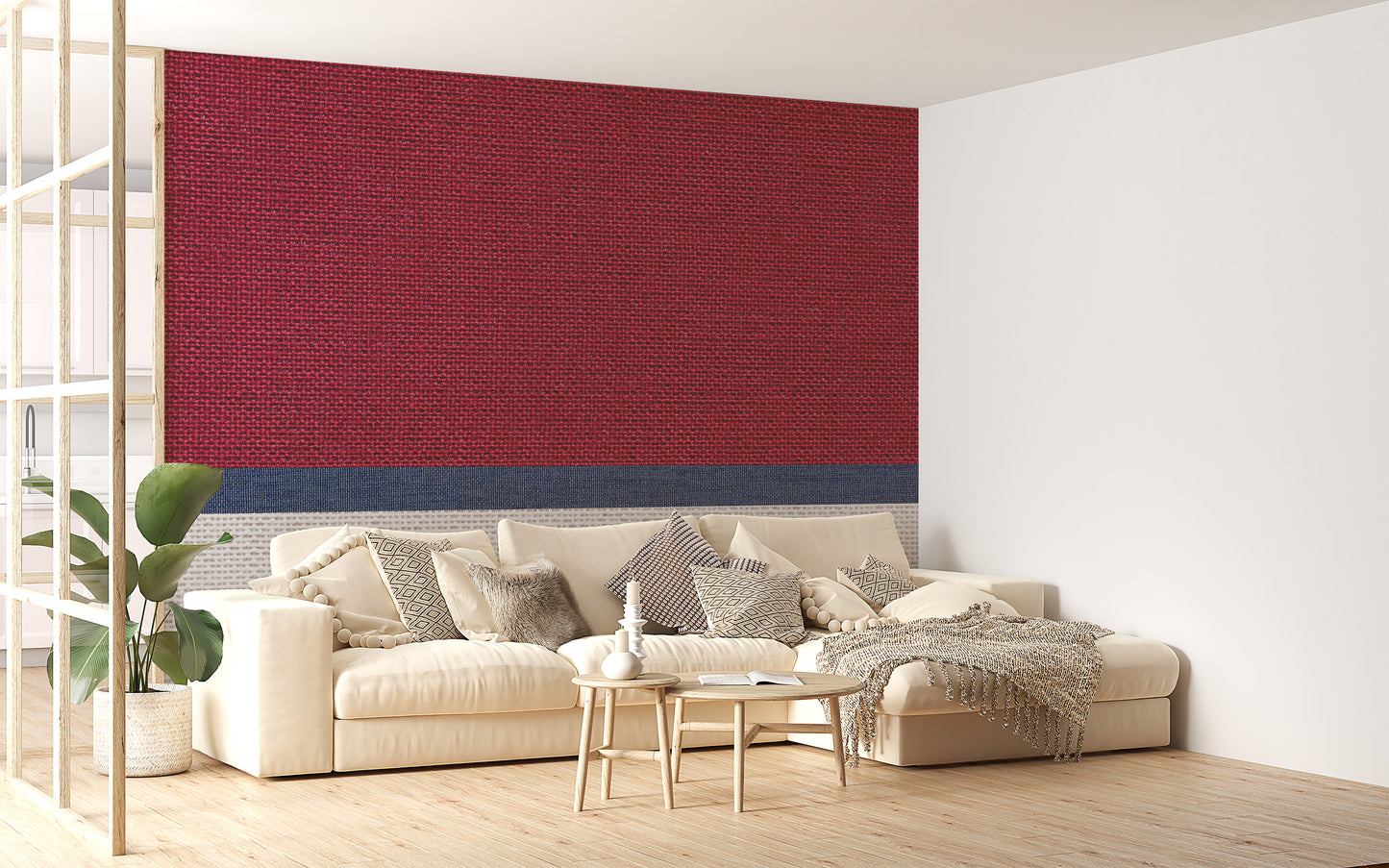 Intricate tied thread design mural for modern spaces.
