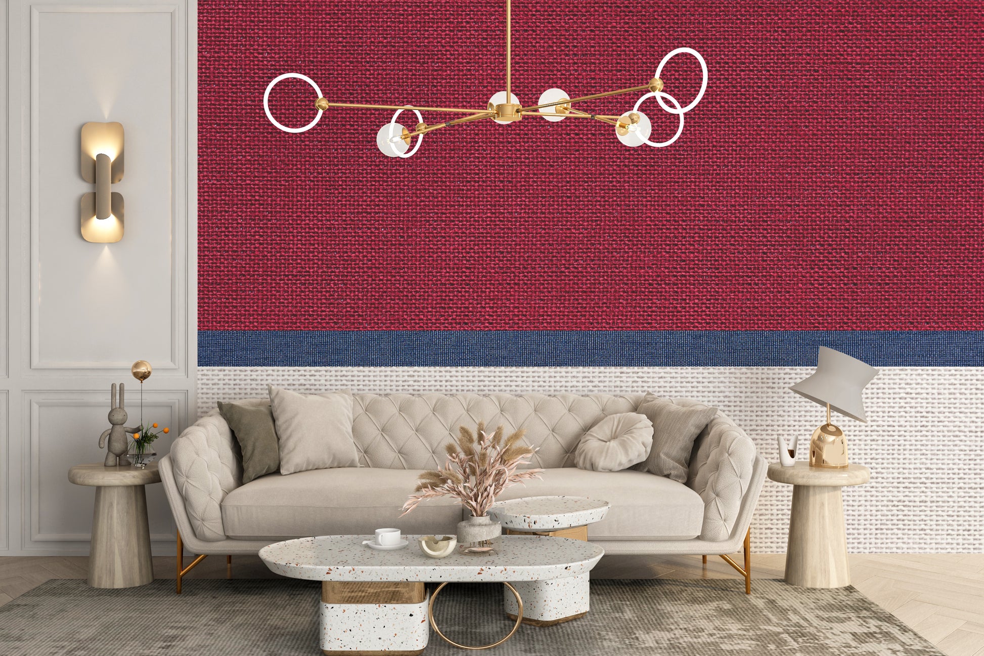 Textured tied thread mural for unique wall decor.

