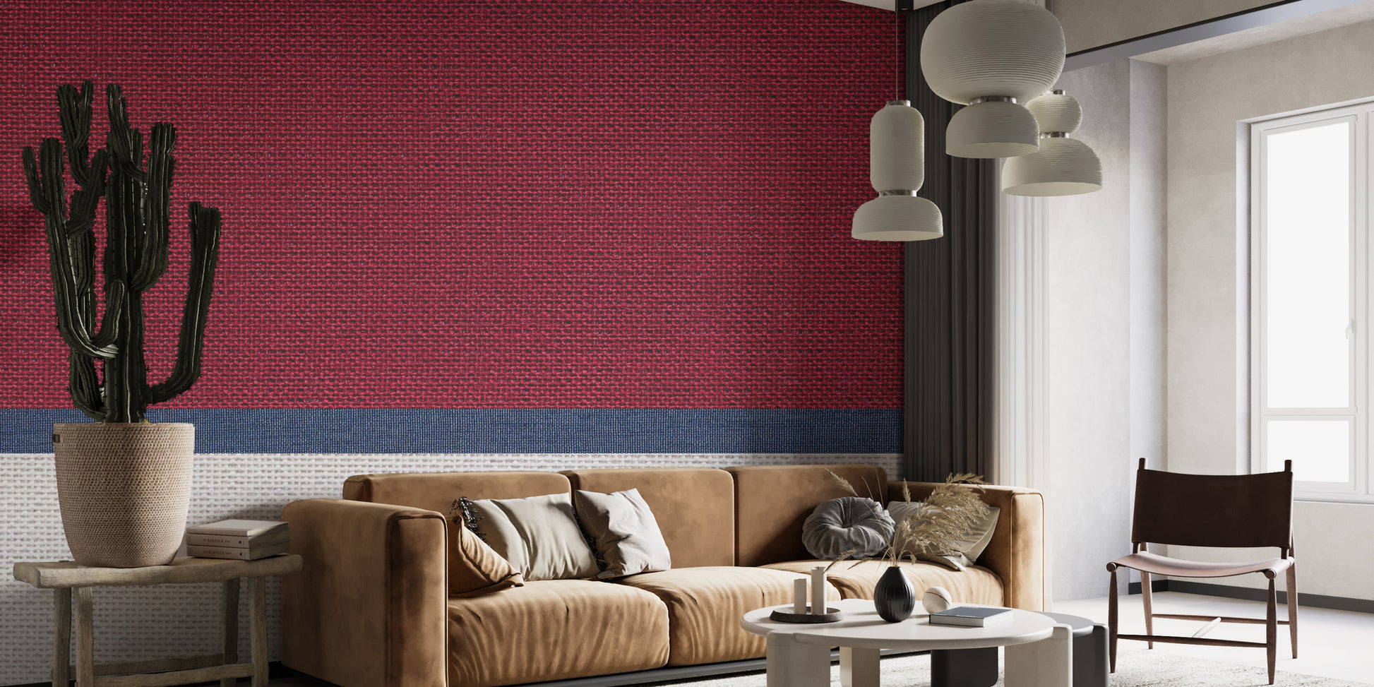 Tied thread fabric wallpaper mural for a textured look.
