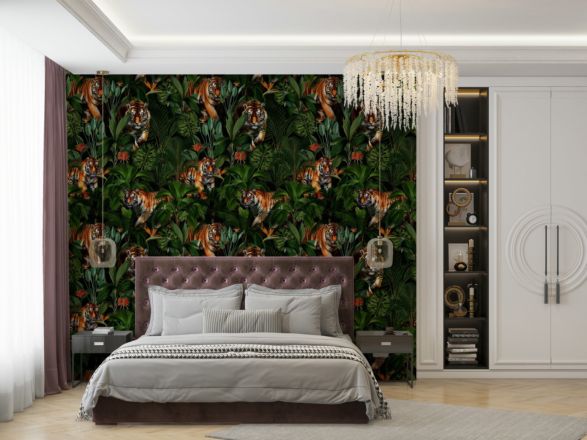 Tiger in Paradise wallpaper creating an exotic, nature-inspired vibe

