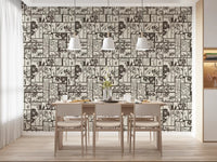Dining area floral wallpaper with neutral tile pattern