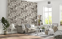 Hallway botanical wallpaper with dark floral silhouettes