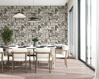 Dining room tile wallpaper with floral block layout design
