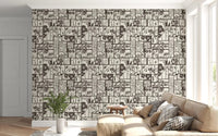 Neutral floral wallpaper with dark botanical shapes