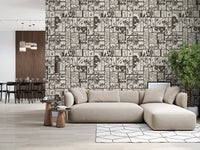 Tile pattern wallpaper with floral silhouette blocks