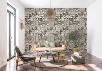 Minimal botanical wallpaper with dark floral pattern